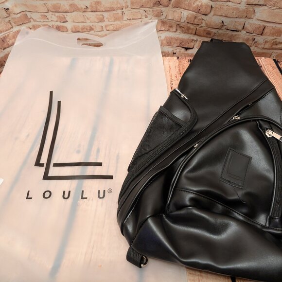 Loulu Black Sling Backpack Faux Leather - Picture 1 of 9
